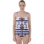 Anchor-background-design Twist Front Tankini Set