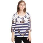 Anchor-background-design Chiffon Quarter Sleeve Blouse