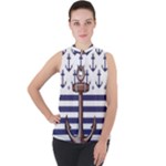 Anchor-background-design Mock Neck Chiffon Sleeveless Top