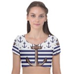 Anchor-background-design Velvet Short Sleeve Crop Top 