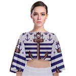 Anchor-background-design Tie Back Butterfly Sleeve Chiffon Top