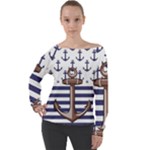 Anchor-background-design Off Shoulder Long Sleeve Velour Top