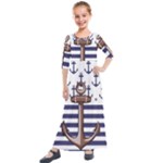 Anchor-background-design Kids  Quarter Sleeve Maxi Dress