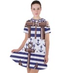 Anchor-background-design Short Sleeve Shoulder Cut Out Dress 