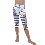 Anchor-background-design Kids  Lightweight Velour Capri Leggings 