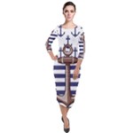 Anchor-background-design Quarter Sleeve Midi Velour Bodycon Dress