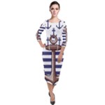 Anchor-background-design Quarter Sleeve Midi Velour Bodycon Dress