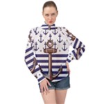 Anchor-background-design High Neck Long Sleeve Chiffon Top