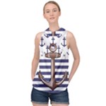 Anchor-background-design High Neck Satin Top