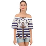 Anchor-background-design Off Shoulder Short Sleeve Top