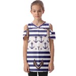 Anchor-background-design Fold Over Open Sleeve Top
