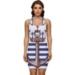 Anchor-background-design Sleeveless Wide Square Neckline Ruched Bodycon Dress