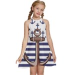 Anchor-background-design Kids  Halter Collar Waist Tie Chiffon Dress