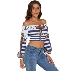 Long Sleeve Crinkled Weave Crop Top 