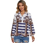 Anchor-background-design Women s Long Sleeve Button Up Shirt