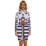 Anchor-background-design Long Sleeve Shirt Collar Bodycon Dress