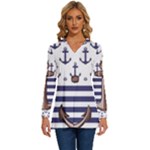 Anchor-background-design Long Sleeve Drawstring Hooded Top