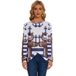 Anchor-background-design Long Sleeve Crew Neck Pullover Top