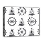 Marine-nautical-seamless-pattern-with-vintage-lighthouse-wheel Canvas 14  x 11  (Stretched)