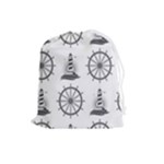 Marine-nautical-seamless-pattern-with-vintage-lighthouse-wheel Drawstring Pouch (Large)