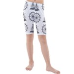 Marine-nautical-seamless-pattern-with-vintage-lighthouse-wheel Kids  Mid Length Swim Shorts