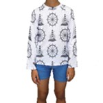 Marine-nautical-seamless-pattern-with-vintage-lighthouse-wheel Kids  Long Sleeve Swimwear