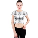 Marine-nautical-seamless-pattern-with-vintage-lighthouse-wheel Crew Neck Crop Top