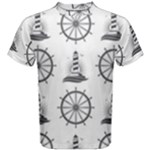 Marine-nautical-seamless-pattern-with-vintage-lighthouse-wheel Men s Cotton Tee