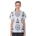 Marine-nautical-seamless-pattern-with-vintage-lighthouse-wheel Women s Cotton Tee