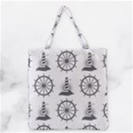 Marine-nautical-seamless-pattern-with-vintage-lighthouse-wheel Grocery Tote Bag