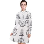 Marine-nautical-seamless-pattern-with-vintage-lighthouse-wheel Long Sleeve Chiffon Shirt Dress