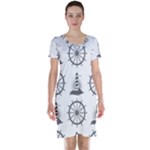 Marine-nautical-seamless-pattern-with-vintage-lighthouse-wheel Short Sleeve Nightdress