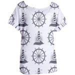 Marine-nautical-seamless-pattern-with-vintage-lighthouse-wheel Women s Oversized Tee