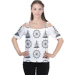 Marine-nautical-seamless-pattern-with-vintage-lighthouse-wheel Cutout Shoulder Tee