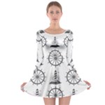 Marine-nautical-seamless-pattern-with-vintage-lighthouse-wheel Long Sleeve Skater Dress