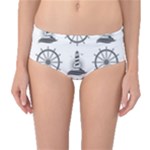 Marine-nautical-seamless-pattern-with-vintage-lighthouse-wheel Mid-Waist Bikini Bottoms