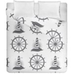 Marine-nautical-seamless-pattern-with-vintage-lighthouse-wheel Duvet Cover Double Side (California King Size)