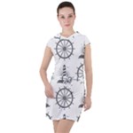 Marine-nautical-seamless-pattern-with-vintage-lighthouse-wheel Drawstring Hooded Dress