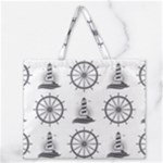 Marine-nautical-seamless-pattern-with-vintage-lighthouse-wheel Zipper Large Tote Bag