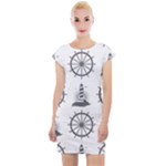 Marine-nautical-seamless-pattern-with-vintage-lighthouse-wheel Cap Sleeve Bodycon Dress