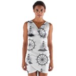 Marine-nautical-seamless-pattern-with-vintage-lighthouse-wheel Wrap Front Bodycon Dress