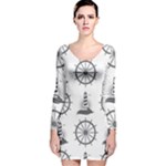 Marine-nautical-seamless-pattern-with-vintage-lighthouse-wheel Long Sleeve Velvet Bodycon Dress