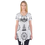 Marine-nautical-seamless-pattern-with-vintage-lighthouse-wheel Short Sleeve Tunic 