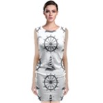Marine-nautical-seamless-pattern-with-vintage-lighthouse-wheel Classic Sleeveless Midi Dress