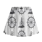 Marine-nautical-seamless-pattern-with-vintage-lighthouse-wheel Mini Flare Skirt