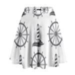 Marine-nautical-seamless-pattern-with-vintage-lighthouse-wheel High Waist Skirt