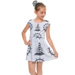 Marine-nautical-seamless-pattern-with-vintage-lighthouse-wheel Kids  Cap Sleeve Dress