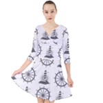 Marine-nautical-seamless-pattern-with-vintage-lighthouse-wheel Quarter Sleeve Front Wrap Dress