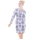 Marine-nautical-seamless-pattern-with-vintage-lighthouse-wheel Button Long Sleeve Dress