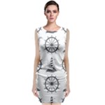 Marine-nautical-seamless-pattern-with-vintage-lighthouse-wheel Sleeveless Velvet Midi Dress